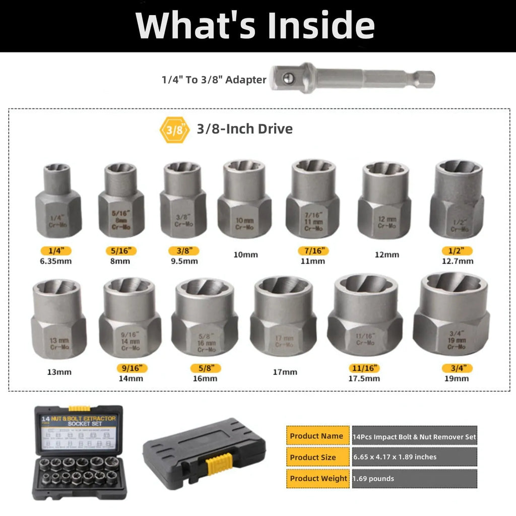 14 Pcs Nut Extractor Socket Set