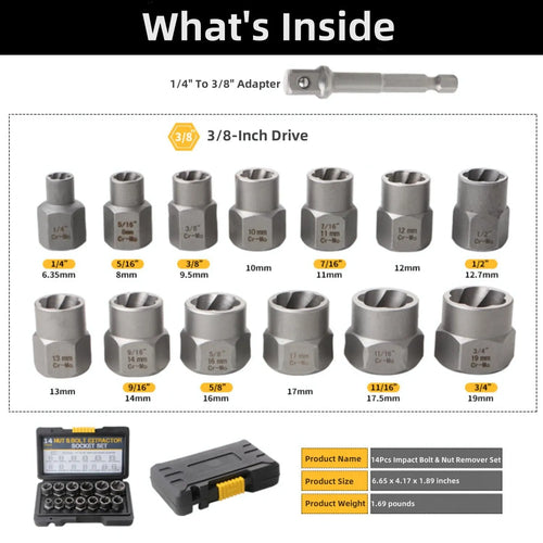 14 Pcs Nut Extractor Socket Set