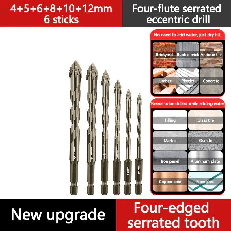 High-Strength 4-Flute Serrated Eccentric Drill Bit Kit | Heavy Duty Tool Set